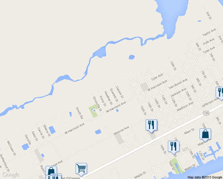 map of restaurants, bars, coffee shops, grocery stores, and more near Scarlett Street in Port O'Connor