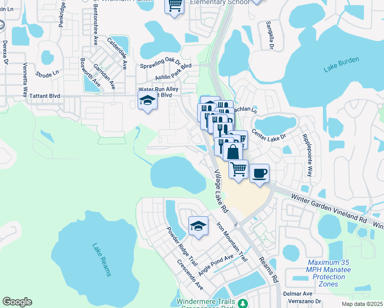 map of restaurants, bars, coffee shops, grocery stores, and more near 7818 Crosswater Trail in Windermere