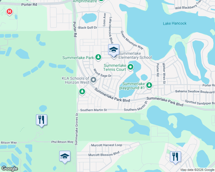 map of restaurants, bars, coffee shops, grocery stores, and more near 8162 Red Stopper Lane in Winter Garden