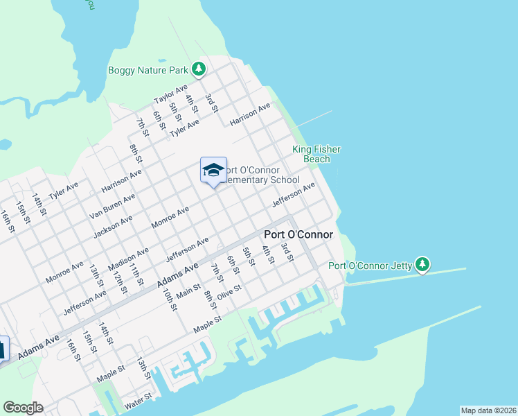 map of restaurants, bars, coffee shops, grocery stores, and more near 304 Jefferson Avenue in Port O'Connor