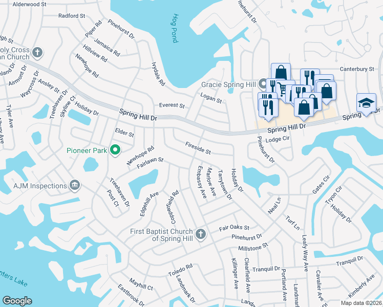 map of restaurants, bars, coffee shops, grocery stores, and more near 1131 Cobblestone Drive in Spring Hill