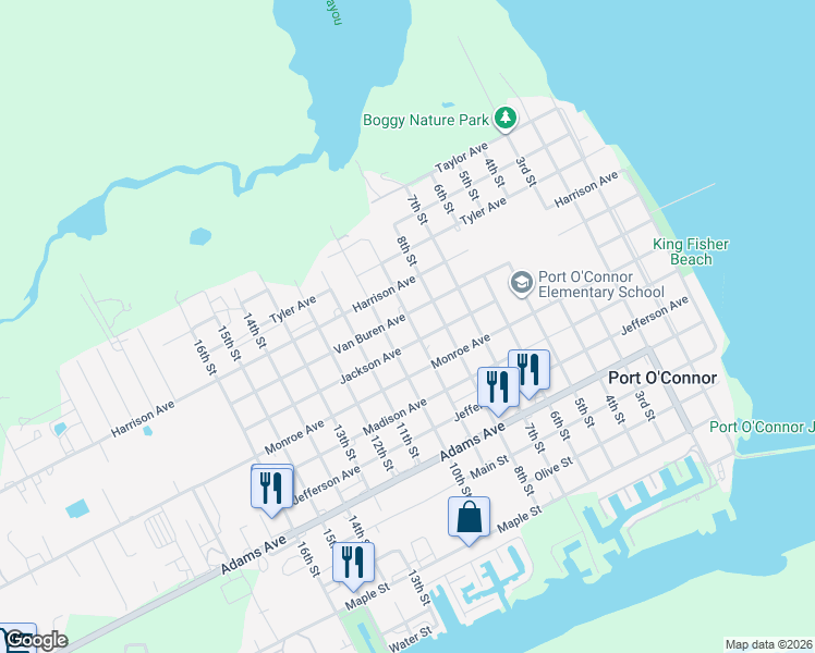 map of restaurants, bars, coffee shops, grocery stores, and more near 509 9th Street in Port O'Connor