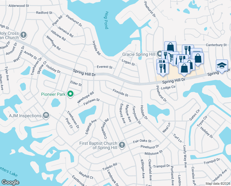 map of restaurants, bars, coffee shops, grocery stores, and more near 1131 Cobblestone Drive in Spring Hill