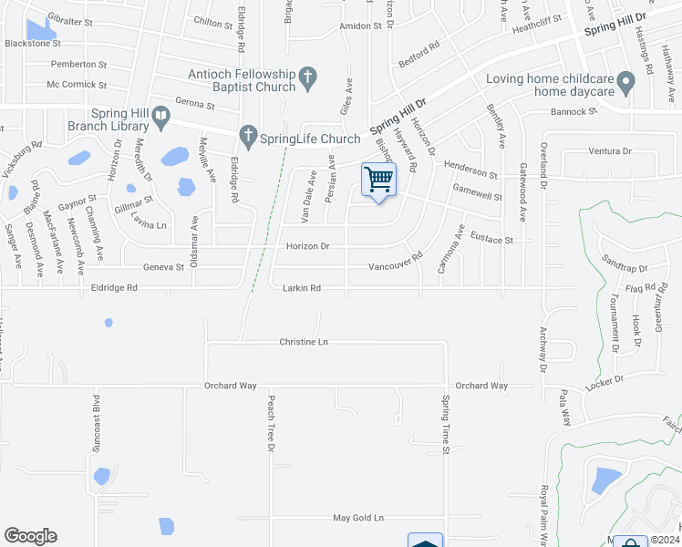 map of restaurants, bars, coffee shops, grocery stores, and more near 9460 Vancouver Road in Spring Hill