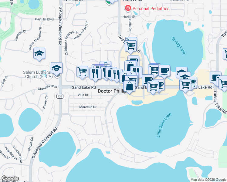 map of restaurants, bars, coffee shops, grocery stores, and more near in Doctor Phillips