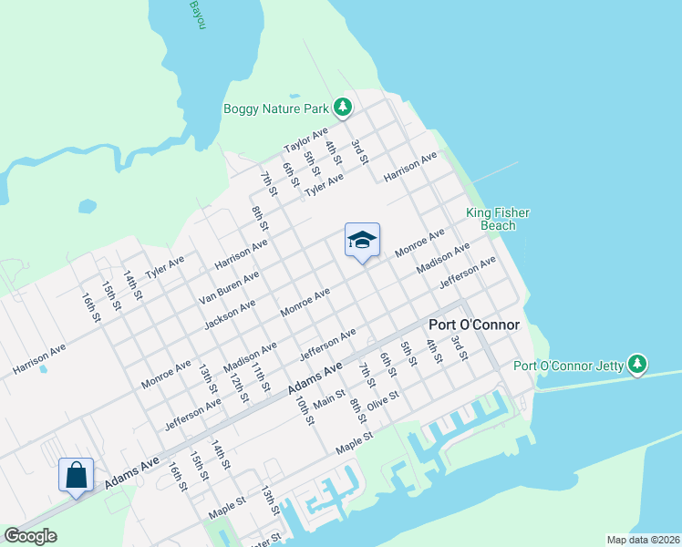 map of restaurants, bars, coffee shops, grocery stores, and more near 376 6th Street in Port O'Connor