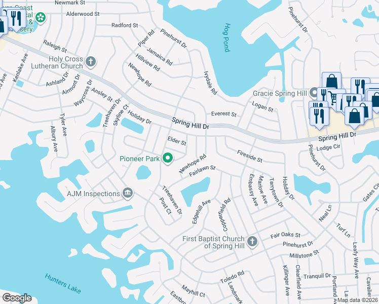 map of restaurants, bars, coffee shops, grocery stores, and more near 6622 Talbot Circle in Spring Hill