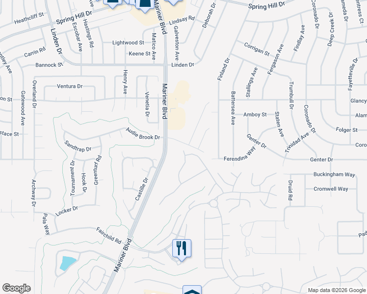 map of restaurants, bars, coffee shops, grocery stores, and more near 1296 Mystic Court in Spring Hill
