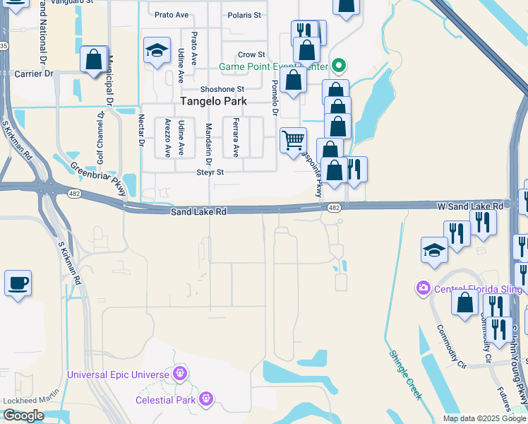 map of restaurants, bars, coffee shops, grocery stores, and more near 4700 West Sand Lake Road in Orlando