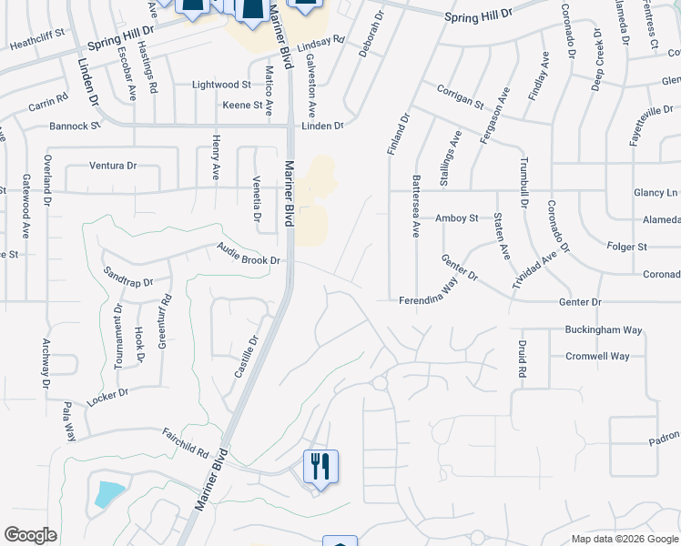 map of restaurants, bars, coffee shops, grocery stores, and more near 1296 Mystic Court in Spring Hill