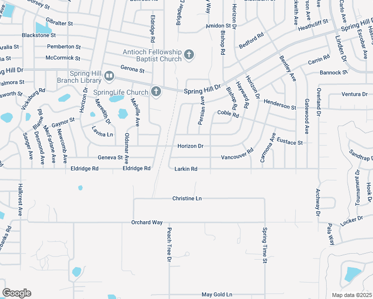 map of restaurants, bars, coffee shops, grocery stores, and more near 9784 Horizon Drive in Spring Hill