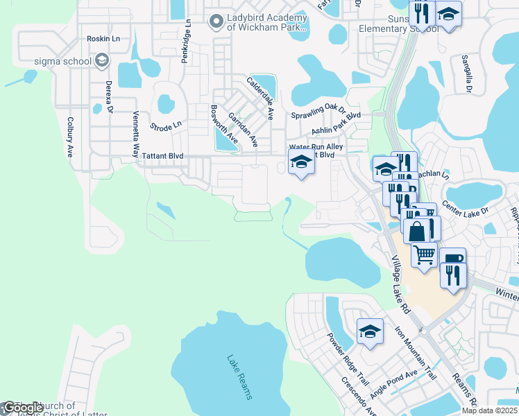 map of restaurants, bars, coffee shops, grocery stores, and more near 12874 Westside Village Loop in Windermere