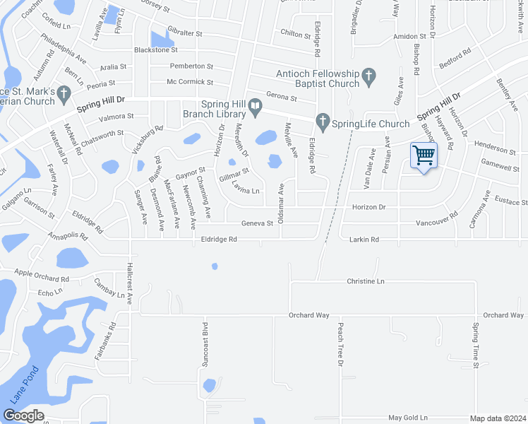 map of restaurants, bars, coffee shops, grocery stores, and more near 9572 Horizon Drive in Spring Hill