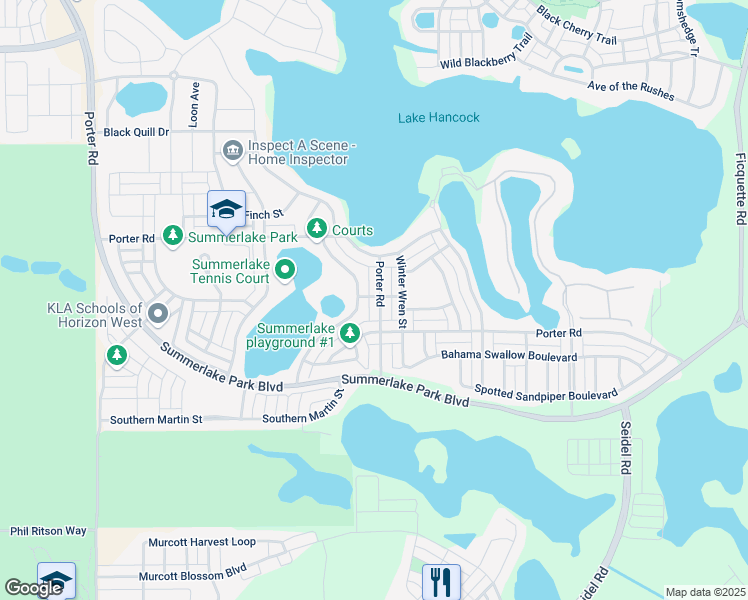 map of restaurants, bars, coffee shops, grocery stores, and more near 14842 Porter Road in Winter Garden