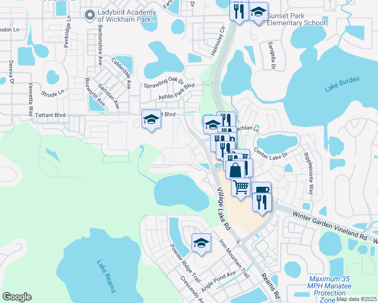 map of restaurants, bars, coffee shops, grocery stores, and more near 6506 San Francesco Way in Windermere