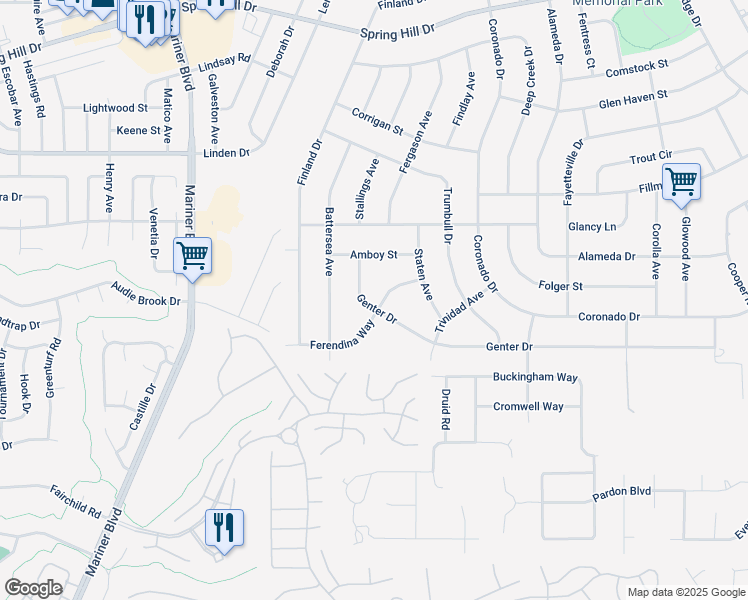 map of restaurants, bars, coffee shops, grocery stores, and more near 11435 Genter Drive in Spring Hill