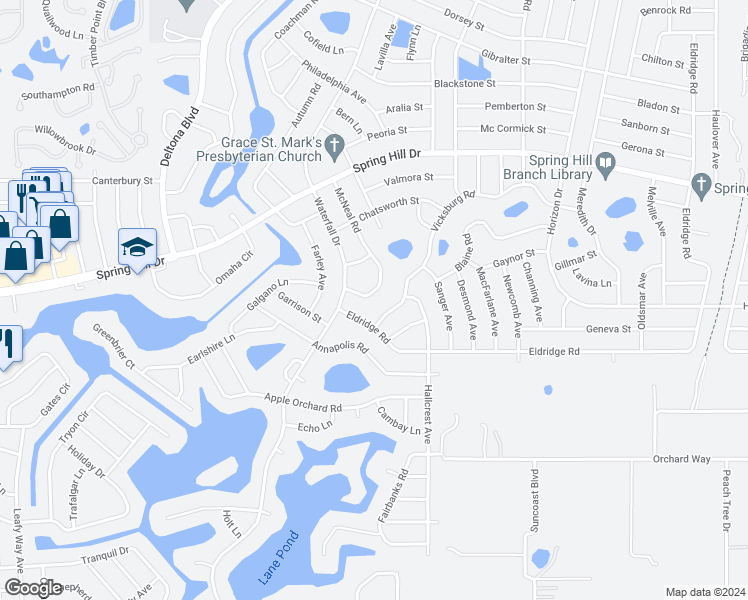 map of restaurants, bars, coffee shops, grocery stores, and more near 1244 McNeal Road in Spring Hill