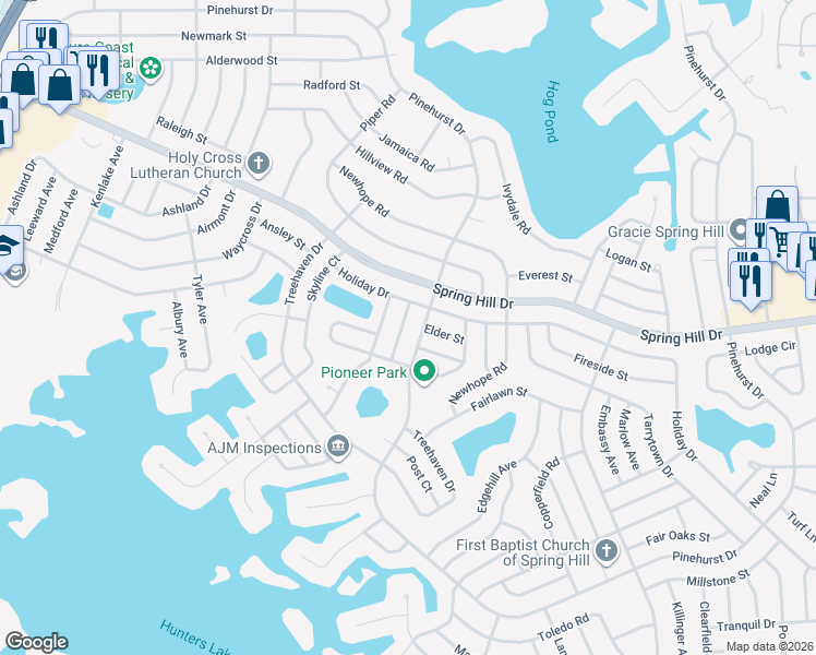 map of restaurants, bars, coffee shops, grocery stores, and more near 1204 Academy Avenue in Spring Hill