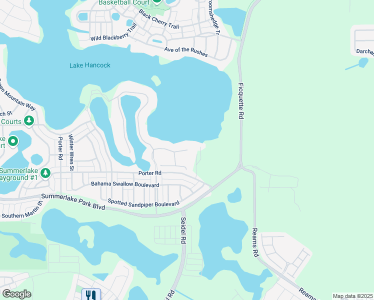 map of restaurants, bars, coffee shops, grocery stores, and more near 7794 Skiing Way in Winter Garden