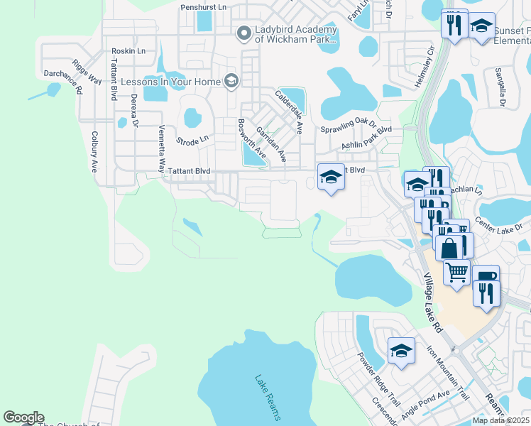 map of restaurants, bars, coffee shops, grocery stores, and more near 12826 Westside Village Loop in Windermere