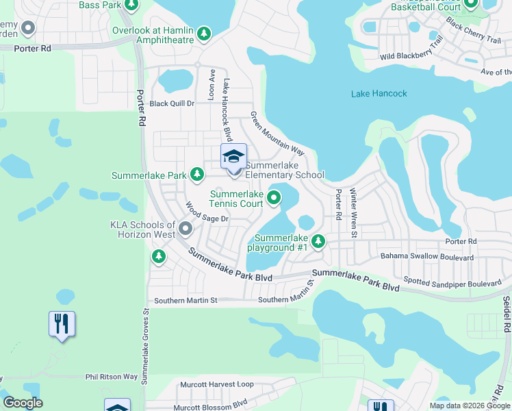 map of restaurants, bars, coffee shops, grocery stores, and more near 8102 Bluejack Oak Drive in Winter Garden