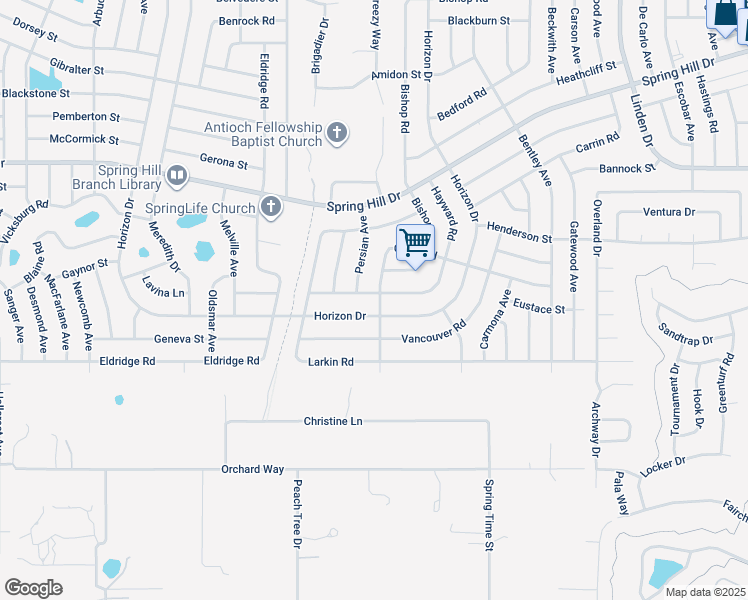 map of restaurants, bars, coffee shops, grocery stores, and more near 9460 Hayward Road in Spring Hill