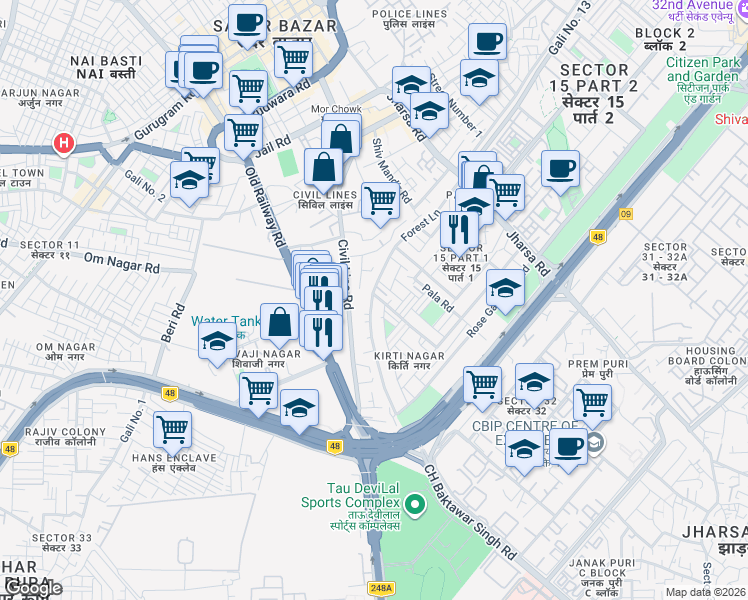 map of restaurants, bars, coffee shops, grocery stores, and more near in Gurugram