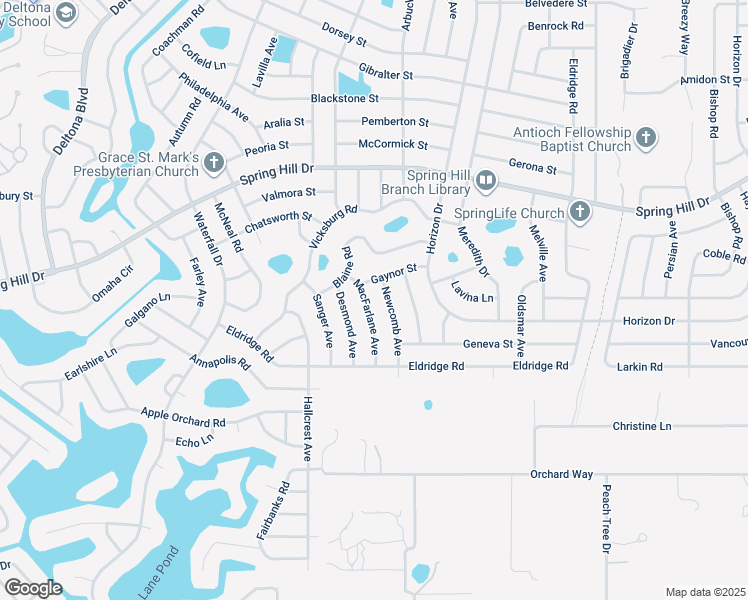 map of restaurants, bars, coffee shops, grocery stores, and more near 1231 Newcomb Avenue in Spring Hill