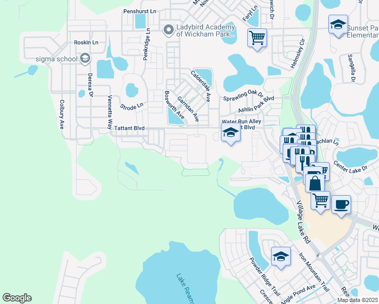 map of restaurants, bars, coffee shops, grocery stores, and more near 11524 Charnock Drive in Windermere