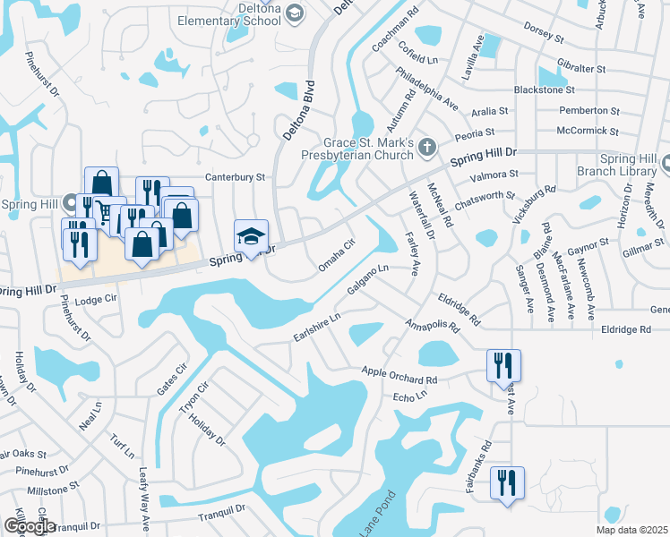map of restaurants, bars, coffee shops, grocery stores, and more near in Spring Hill