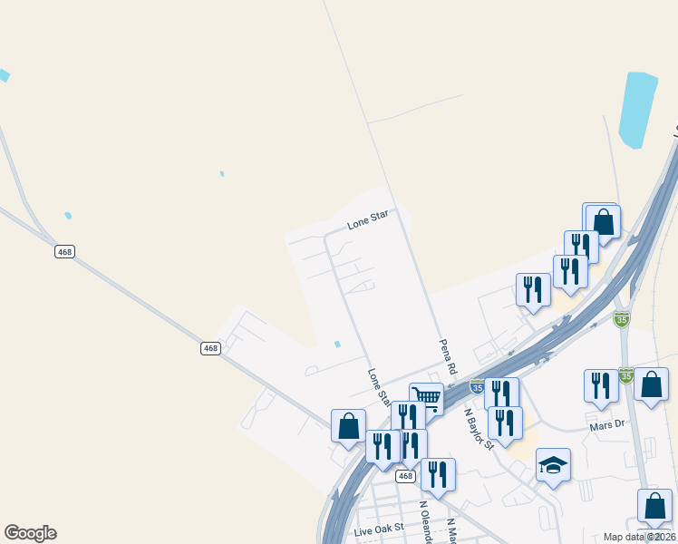 map of restaurants, bars, coffee shops, grocery stores, and more near 438 Lone Star Road in Cotulla
