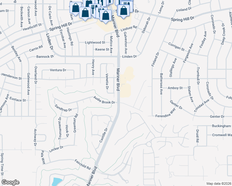 map of restaurants, bars, coffee shops, grocery stores, and more near 1222 Mariner Boulevard in Spring Hill