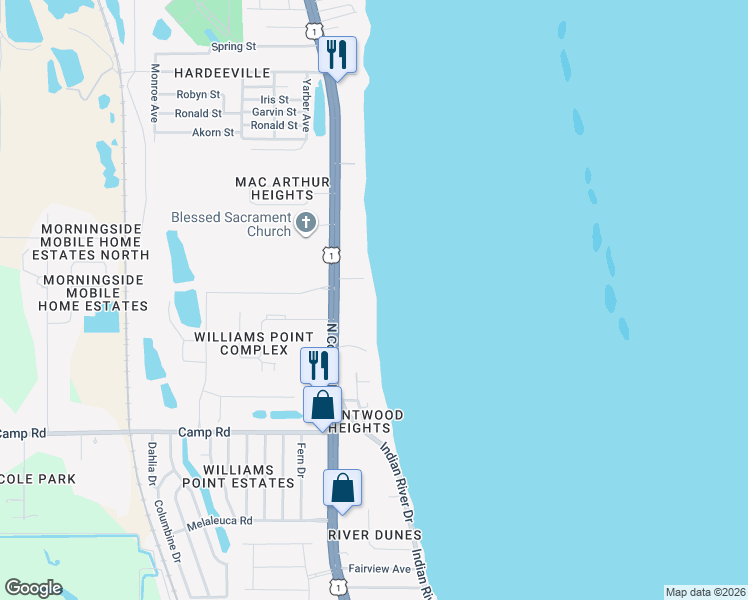 map of restaurants, bars, coffee shops, grocery stores, and more near 5000 U.S. 1 in Cocoa