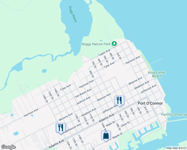 map of restaurants, bars, coffee shops, grocery stores, and more near 803 Tyler Avenue in Port O'Connor