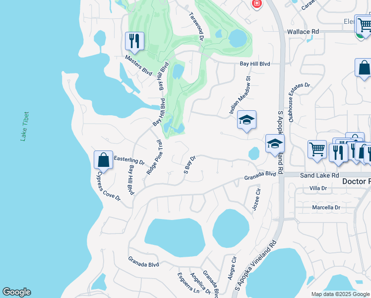 map of restaurants, bars, coffee shops, grocery stores, and more near 9030 Shawn Park Place in Orlando