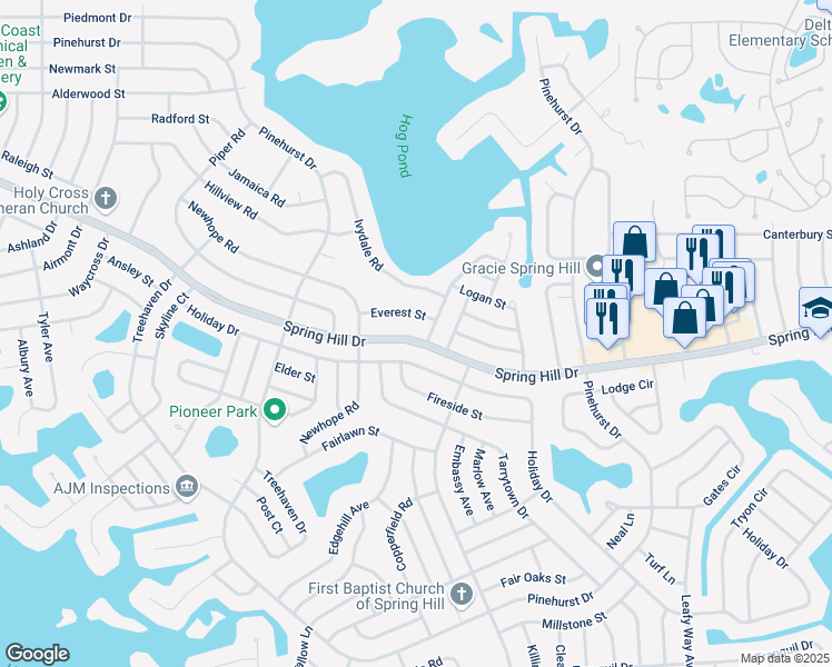 map of restaurants, bars, coffee shops, grocery stores, and more near 7065 Spring Hill Drive in Spring Hill