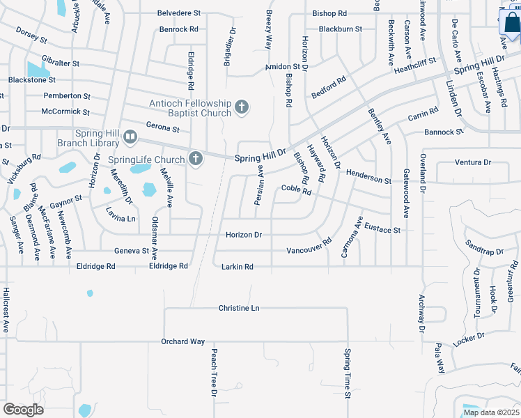 map of restaurants, bars, coffee shops, grocery stores, and more near 1215 Persian Avenue in Spring Hill