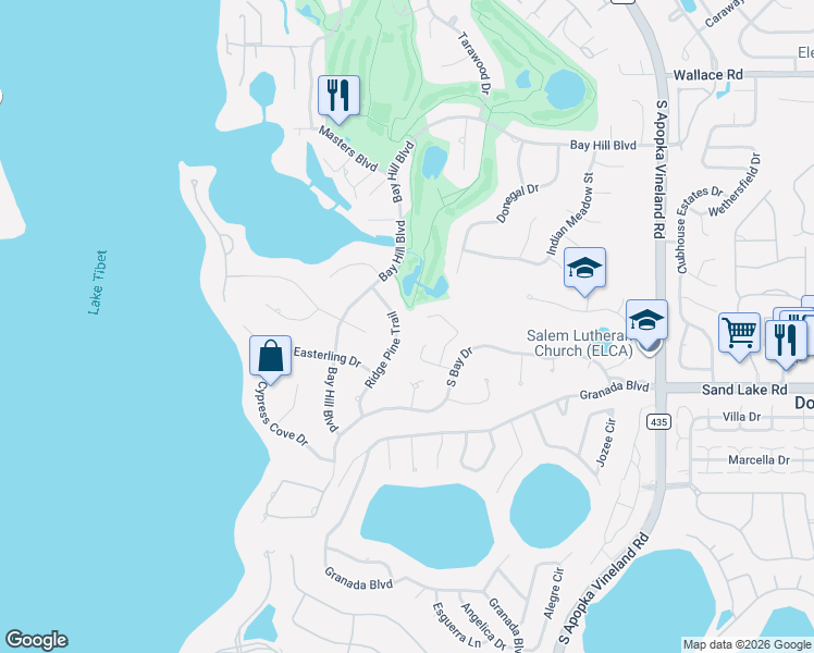 map of restaurants, bars, coffee shops, grocery stores, and more near 9147 Ridge Pine Trail in Orlando