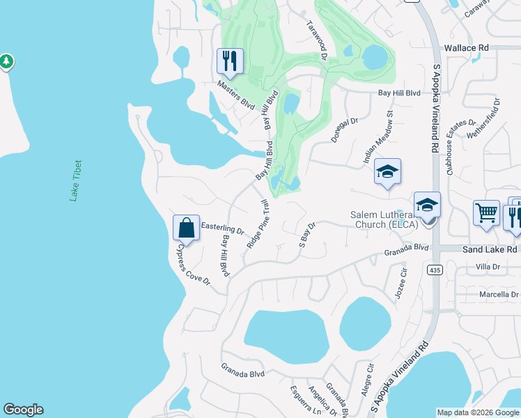map of restaurants, bars, coffee shops, grocery stores, and more near 9139 Ridge Pine Trail in Orlando
