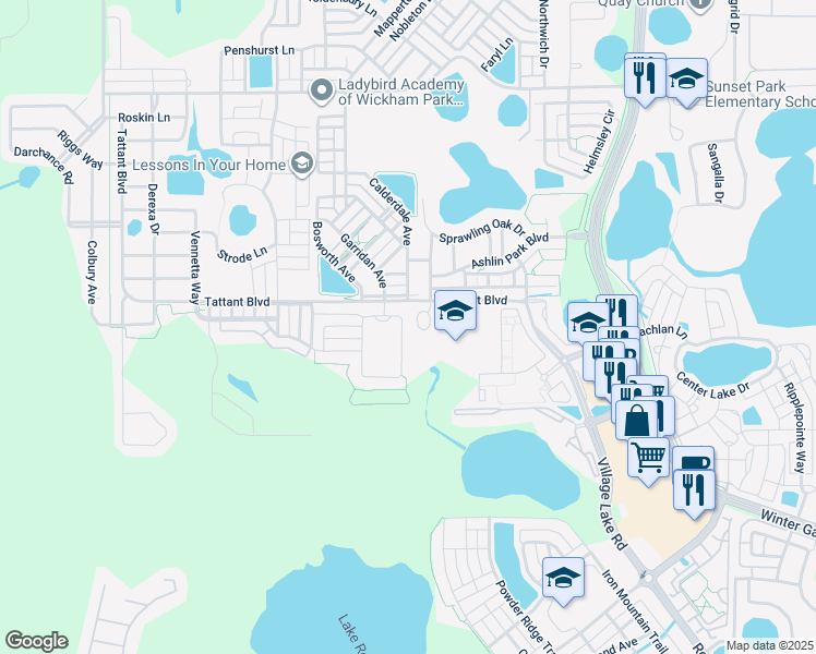 map of restaurants, bars, coffee shops, grocery stores, and more near 12982 Westside Village Loop in Windermere