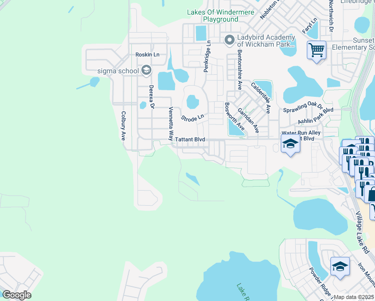 map of restaurants, bars, coffee shops, grocery stores, and more near 12962 Vennetta Way in Windermere