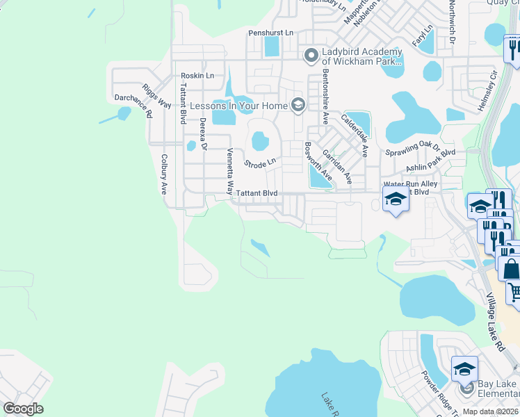 map of restaurants, bars, coffee shops, grocery stores, and more near 12938 Vennetta Way in Windermere