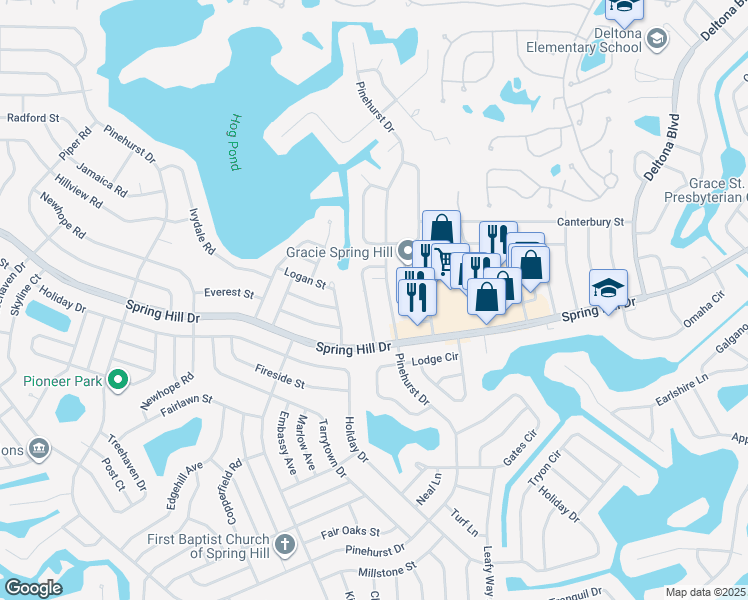 map of restaurants, bars, coffee shops, grocery stores, and more near 1242 Sylvia Avenue in Spring Hill