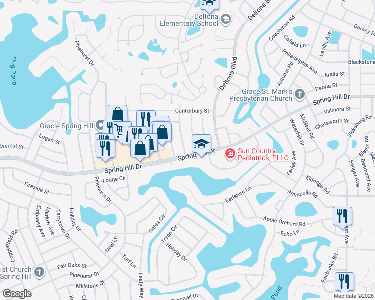 map of restaurants, bars, coffee shops, grocery stores, and more near 1240 London Avenue in Spring Hill