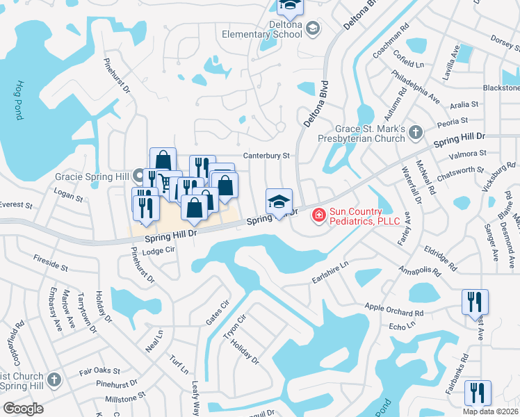 map of restaurants, bars, coffee shops, grocery stores, and more near 1240 London Avenue in Spring Hill