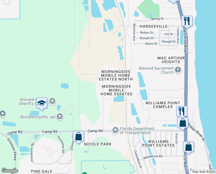 map of restaurants, bars, coffee shops, grocery stores, and more near 5364 Beck Drive in Cocoa