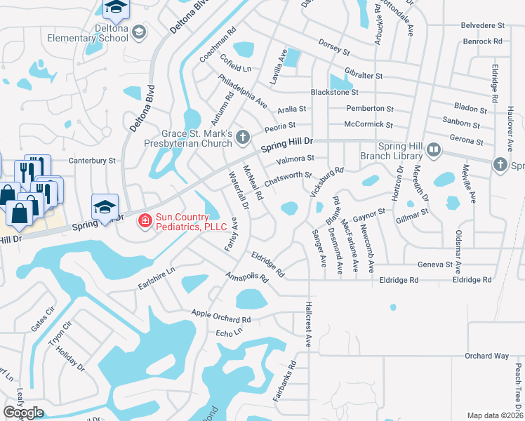 map of restaurants, bars, coffee shops, grocery stores, and more near 8371 Diver Lane in Spring Hill