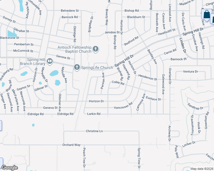 map of restaurants, bars, coffee shops, grocery stores, and more near 1226 Coble Road in Spring Hill