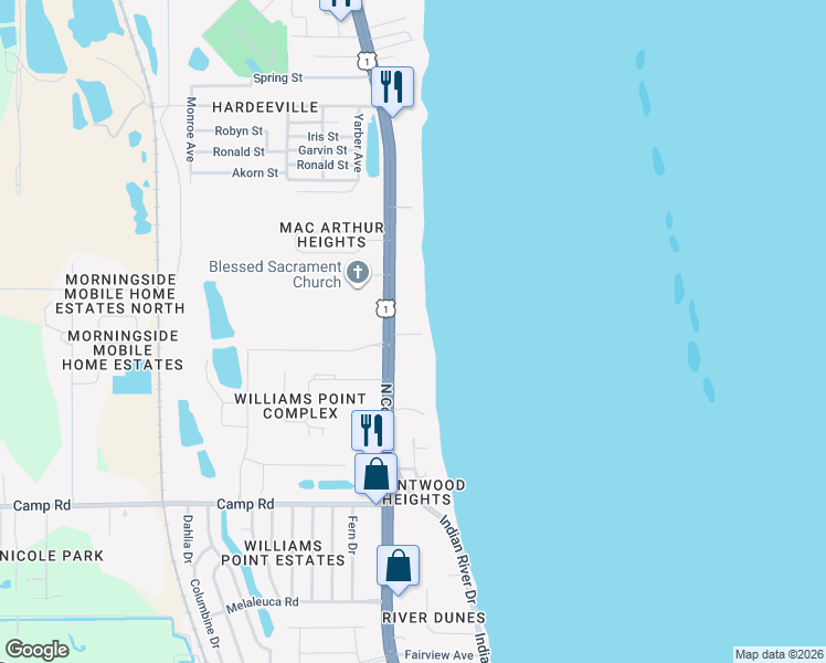 map of restaurants, bars, coffee shops, grocery stores, and more near 5000 U.S. 1 in Cocoa