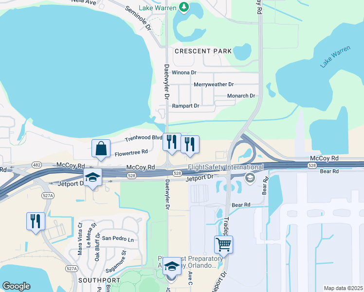 map of restaurants, bars, coffee shops, grocery stores, and more near 3641 Brighton Park Circle in Orlando